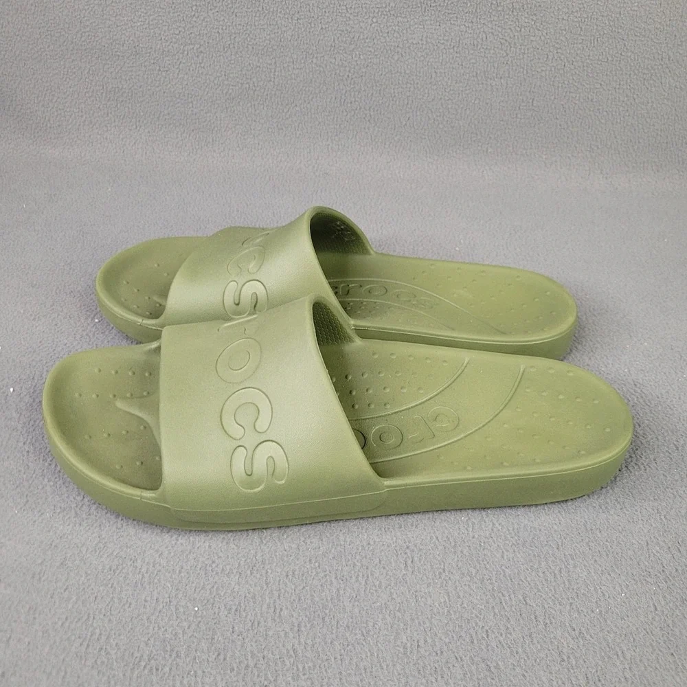 Crocs Unisex Classic Slides 2.0 Army Green Spellout‎ Mens 9 Womens 11